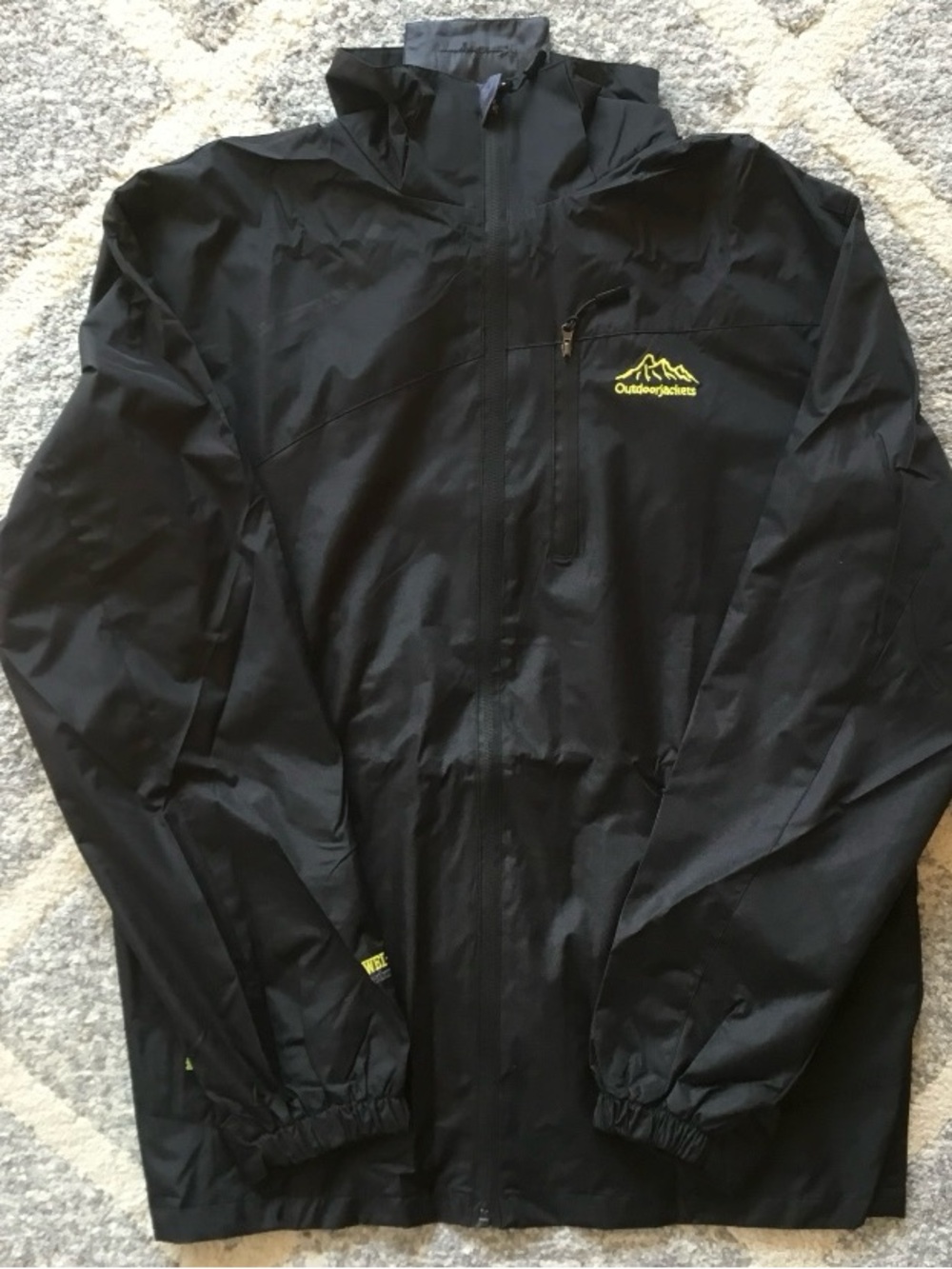 New Black Long Sleeve Zip Hooded Windbreaker Jacket, Sz Large